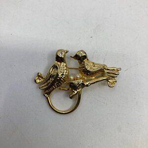 Vtg gold tone lovebirds bird brooch
